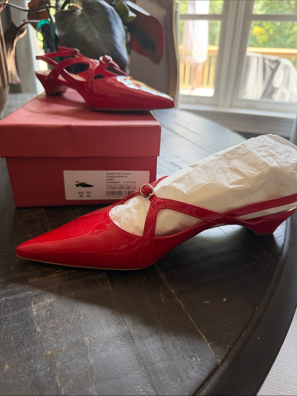 Maeve Red Patent Slingback Kitten Heel Pumps